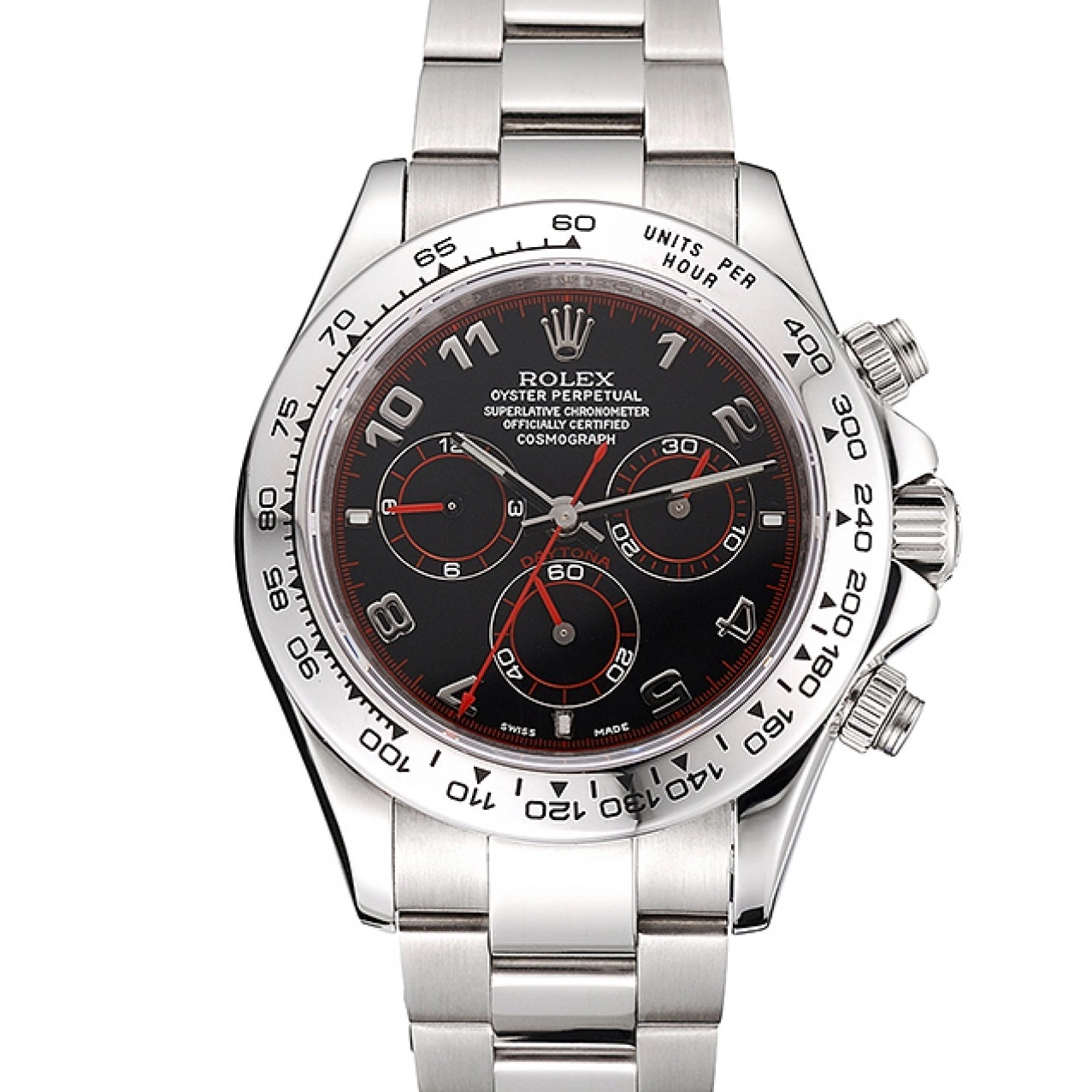 Aaa fake watches 80296 Black Bracelet Stainless Dial Rolex Daytona Swiss Steel 0626
